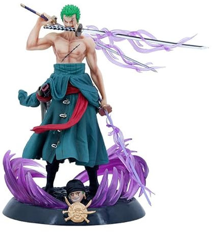 Anime One Piece Roronoa Zoro Figur Drei Yamato Messer Big Thousand World Collection GK Statue Modell Dekoration Kuchen Auto Ornamente mit zwei Köpfen, 21 cm