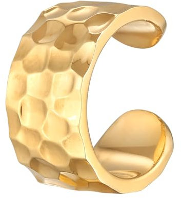 Kuzzoi Herren-Ohrring Ear Cuff Single Ohrklemme (6x13 mm) Hammerschlag Design 1 Stück Ohrring für Männer aus 925 Silber vergoldet Earcuff Ohrstecker