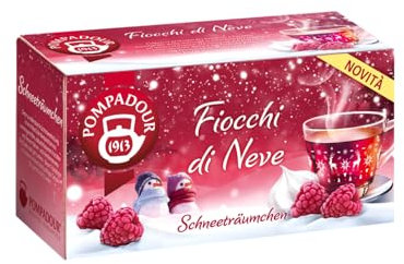 Pompadour® | Mix Frutta Aroma Meringa e Lamponi | Infuso Mela, Rosa Canina, Lamponi - 20 Filtri (45 Gr) | Tisana Fiocchi di Neve