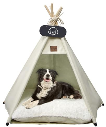 Mooipet Tente pour animaux avec coussin en forme de teepee pour chien et chat avec coussin portable Pet Teepee Types avec tableau rideau amovible et lavable 40 x 40 x 50 cm