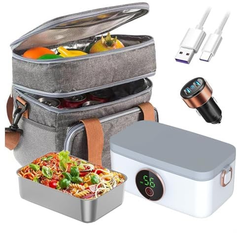 Electric Lunch Box for Adults Rechargeable and Cordless, Heated Lunch Box for Adults Portable and Battery Powered 16000mAh, Heatable Lunch Box