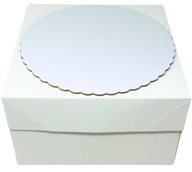 Decoracion Dulce - Pack de 5 Bases Extrafuertes de 30cm x 3mm y 5 Cajas para transportar tartas de 30.4 x 30.4 x 15cm de altura… (Blanco)