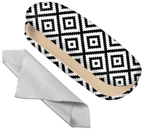 Deokke Brillenetui, Hartschale, Brillen-Schutzhülle, Brillenhalter-Box mit Reinigungstuch für Damen und Herren, niedlich (H20 - Schwarz/Weiß)