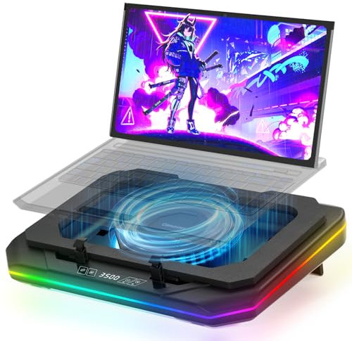 OImaster Gaming Laptop Cooling Pad with Powerful Turbofan (3500 RPM) RGB 12-19 Laptop Cooler Stand 3 USB HUB Ergonomics Adjustable 2 Height for Office Notebook Laptop (Black-6558)