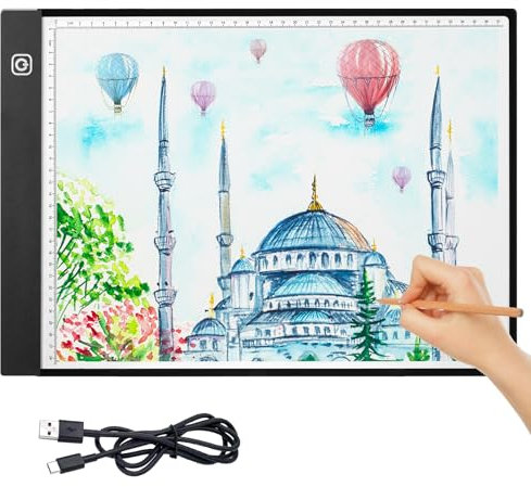 AUAUY Mesa de Luz para Calcar, A3 Mesa de Luz Alimentado Por Usb, 3 Niveles Brillo Ajustable Tableta de Luz, Mesa de Dibujo con Accesorios y Herramientas de Arte de Diamante para Calco, Mesa Dibujo