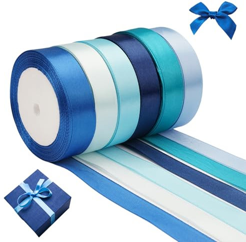 6 Rotoli Nastro Raso Blu, 2 cm X 22 Meters Nastro Decorativo, Nastro Stoffa Colorati, Fiocco Nastro Blu per Fai Da Te Artigianato, Palloncini, Mazzi di Fiori, Bomboniere, Matrimonio Decorazione