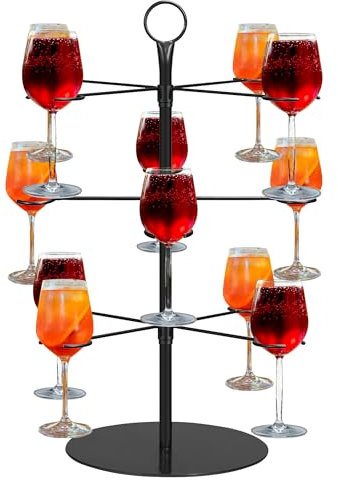 STFALI Torre de bebidas, 3 pisos, 12 vasos para torre Aperol, árbol de servir para cócteles, soporte de metal para árbol de cóctel, para vino espumoso, vino, cócteles, fiestas, bodas, eventos de bar,
