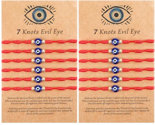 AOZUO 12 Stück Nazar Armband,Evil Eye Bracelet,Türkisches Auge Böser Blick Armband Verstellbares Glücksarmband mit 7Knoten Rote Schnur Geflochtenes Amulett Schmuck Handgefertigt Armbänder Schutz Segen