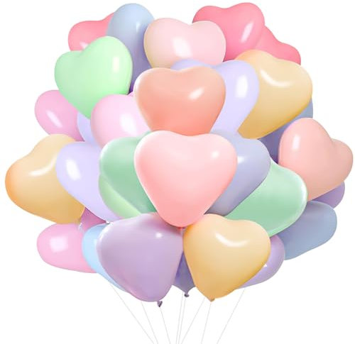 Demarsen 50 Stück Luftballons Hochzeit, Macaron Herzluftballons, Naturlatex Pastell Luftballons, Mehrfarbig Helium Ballons Hochzeit für Hochzeit/Verlobung/Valentinstag/Geburtstag/Party