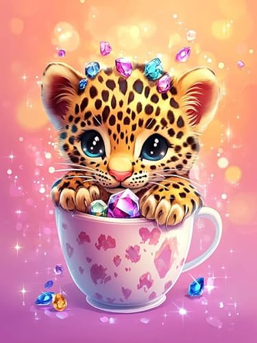 Pavemlo Diamond Painting Kits Tasse Tiger, DIY 5D Diamant Stickerei Malerei Kits Tier, Full Drill Kristall Set Strass Stickerei Bilder DIY Diamant Malerei für House Wall Dekoration 30x40 cm