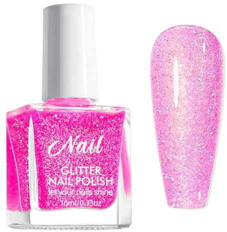 Pink Nail Polish - Light Pink Glitter Nail Polish - Sparkle Diamond Nail Varnish Quick Dry - Hot Pink Shine Breathable Nail Polish - Long Lasting Nail Polish Nail Beauty Art Design Salon DIY Home