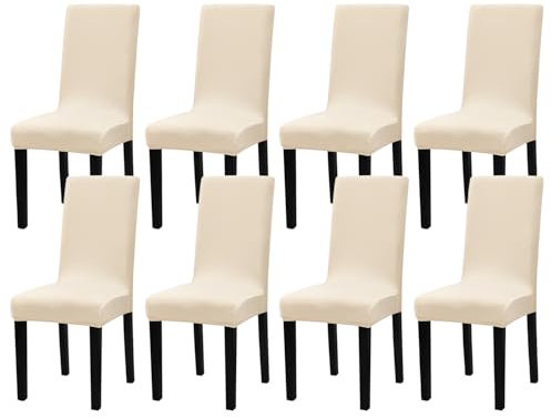 mafudoxi Stuhlhussen 8er Set, Stretch Abnehmbare Waschbar Stuhlbezug, Stretch Stuhlhusse mit Gummiband, für Hotel, Bankett, Restaurant, Haus, Party, Hochzeit(Beige, 8Stück)