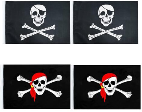 AYNKH Bandiera pirata con teschio, 4 pezzi, per feste pirata, decorazioni di Halloween, giochi di ruolo pirata, feste horror, feste di Halloween, 30 x 45 cm