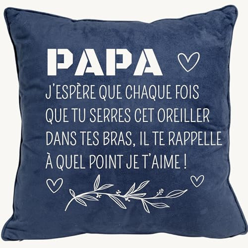 NALKEEZ Cadeau Papa-Housse de Coussin personnalisé Homme-Idée Cadeau Papa Noël, Anniversaire+Drôle Rigololo Original- Idées Cadeaux Homme- 45x45 cm et 50x50 cm