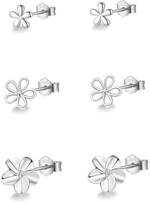 HinDaLi 3 Paar Blumen Ohrringe Silber 925 für Damen Mädchen Frauen Silber Ohrstecker Blume Zirkonia Ohrstecker Damen Set Ohrringe Blume Diamant Klein Piercing