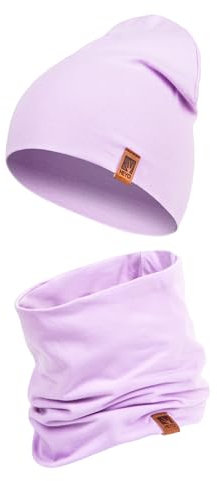 HEYO Kinder Set Beanie Mütze Schlauchschal Baumwolle Rundschal weich Mädchen Jungen Herbst Frühling Frühlinsset Herbstset (Lila)