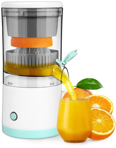 Ciieeo Electric Citrus Juicer, Rechargeable Fruit Extractor for Orange Lemon, Portable Squeezer Machine with USB Charging, Cordless Juicing Cup for Travel, White and Green