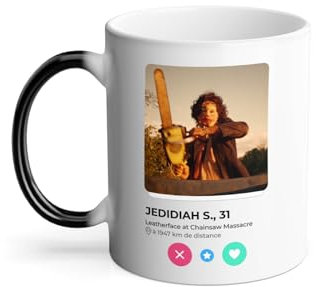 Thermoreagierende Tasse Magische Tasse – Jedidiah Sawyer Kettensäge Horror Social Network Treffen – 325 ml
