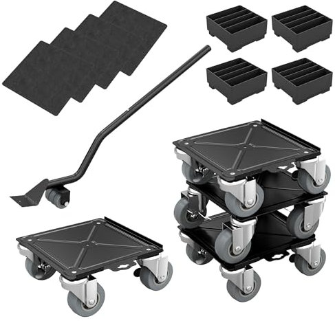Aufun 4 x Möbeltransport-Set mit Möbelheber und Anti-Rutsch-Rand, Möbelroller Transportroller 4 Räder 360 Rotation Max for 450KG, Transporthilfe Schwerlast Möbelgleitersystem für möbel verschieben