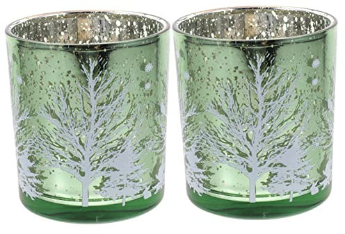 MAGICLULU Weihnachten Glas Kerzenhalter Weihnachten Baum Ornament Set Von 2 Teelicht Kerzenhalter für Dekorative Hause und