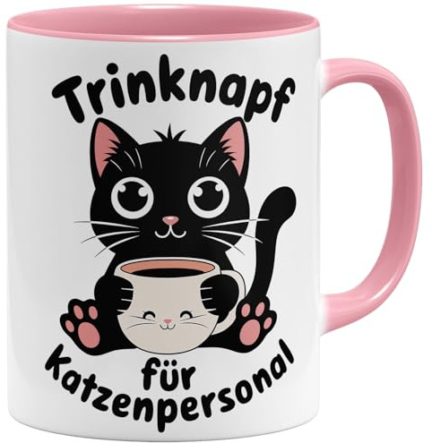 OM3® witzige Kaffee-Tasse mit Spruch - Trinknapf für Katzenpersonal - Katzenliebhaber Katze Katzenmama - Keramik Becher - 325ml - Beidseitig Bedruckt - Rosa