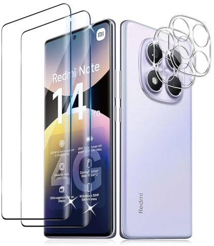 Liilaa Protector de Pantalla para Xiaomi Redmi Note 14 Pro 4G, 2 Piezas Cristal Templado y 2 Piezas Protector de Lente de Cámara, Anti Arañazos Dureza 9H Vidrio Templado