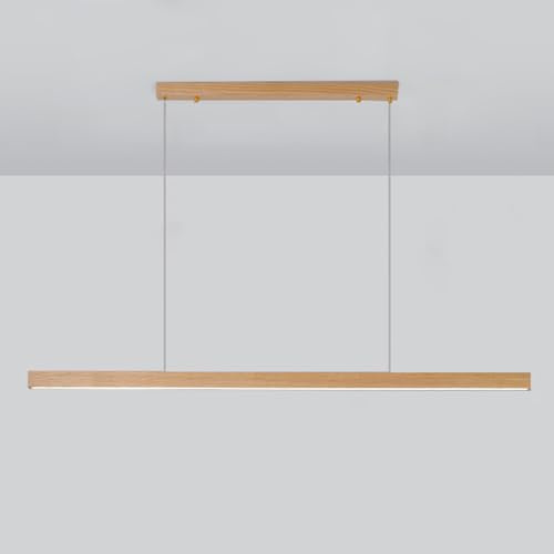 TaleTre Lámpara lineal LED de madera natural, lámpara colgante de tira larga simple y moderna, 3 temperaturas de color, isla de cocina, mesa de billar, dormitorio, barra, luces de techo cambiantes, co