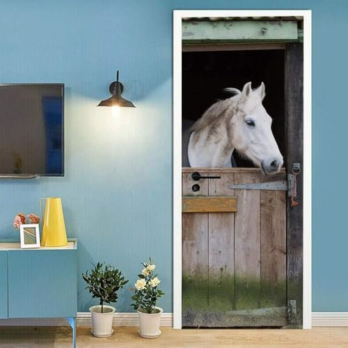 Tizhweqo Türtapete Selbstklebend 77x200 Pferd Türfolie Türposter Nutztiere Fototapete Türklebefolie Wandbild Türaufkleber Wandtapete 3D Effekt für Wohnzimmer Schlafzimmer Küche a3934