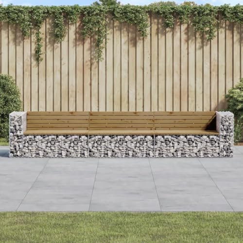 UJCHVHN ARTIKEL-Gartenbank Gabionen-Design 347x71x65,5cm imprägniert Kiefer Holz Outdoor Sitzgelegenheit Outdoor Bänke