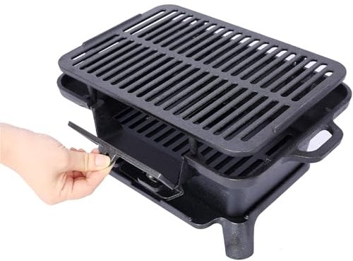 Gvqng Ovaler Holzkohlegrill Aus Gusseisen, Tragbarer Tischgrill FüR Outdoor-Grills, Emaillierter Hibachi-Grill Aus Gusseisen, FüR Camping, Garten Und Grillpartys,Schwarz