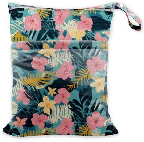 SUPERDANT Sac Etanche et Réutilisable pour Vêtements Mouillés Motif Plantes Bohèmes avec 2 Poche Zippée Sac Maillot de Bain Mouillé pour Maillots de Bain et Couches Lavables Pochette de Voyage