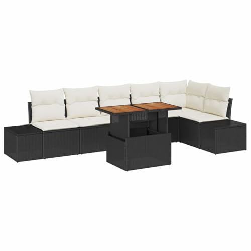 vidaXL Garten-Sofa-Set mit Speicher 7 pcs Schwarz Poly Rattan, Moderne rechteckige Outdoor-Sofa-Garnitur, Lounge mit flexiblen Sitzplätzen, ideal für Garten und Terrasse.