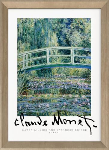 STYLER Wandbild Monet Pond 50 x 70 cm (AUFHÄNGFERTIG) I Claude Monet Seerosenteich mit Brücke I Hochwertiger Kunstdruck mit modernem und hochwertigem Rahmen