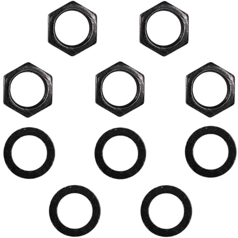 5 Set of Guitar Jack Nut and Washer, Alloy Thread 3/8-32u Input Output Jack Nut and Washers Replacement Parts for Electric Guitar Bass Sockets(Black)