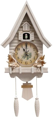 SanBouSi Kuckucksuhr Leiser Kuckuckuhr Lautstärke Einstellbar Kuckucksuhren Batteriebetrieben Pendel Cuckoo Clock für Zuhause Wohnzimmer Büro Deko, Weiße