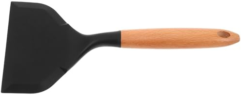 SECFOU Wide Edge Non-Stick Silicone Turner with Wooden Handle for Pancakes Fish Steak Flipping Gentle Cookware Easy Clean Kitchen Spatula for Cooking and Baking
