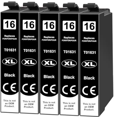 Yowell 5X Druckerpatronen Kompatibel für Epson 16XL Schwarz | für Workforce WF-2760 WF-2630 WF-2510 WF-2660 WF-2750 WF-2650 WF-2540 WF-2530 WF-2520