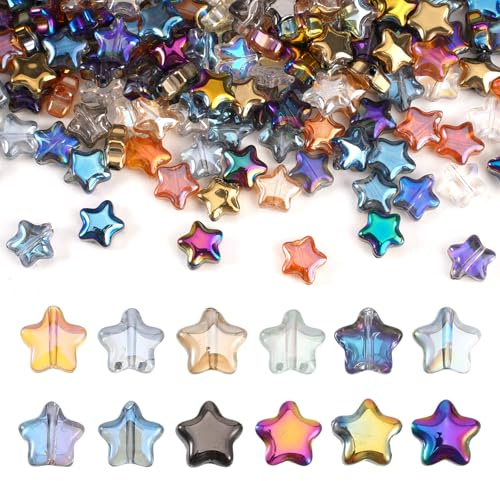 200 Stück Bunte Glas Glitzer Sternperlen, 8 mm Stern Abstandsperlen | Perlen Set zum Auffädeln, Stern Glasperlen für Armbänder, Schmuckherstellung, DIY Halsketten, Ohrringe und Dekor