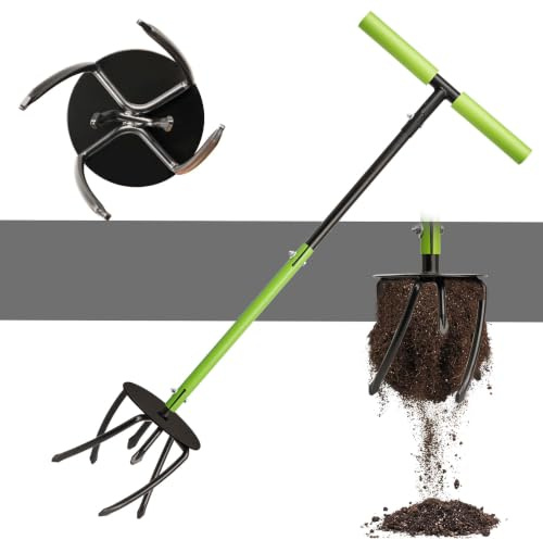 KLDOLLAR Hand Tiller Cultivator, Manual Twist Tiller with Sharp Arrow Tines, Extra-Wide Foot Plate Tills Effortlessly, Manual Tiller for Gardening, Soil Loosening, Flower Beds & Raised Beds