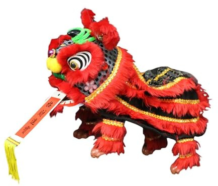 QUXVUIS Festliches Löwenspielzeug, Handpuppe, Marionette, Löwe, Geschenkidee zum Feiern des neuen Jahres, Plüschtier, handgefertigte Dekoration für Frauen, Männer, Mädchen, Schwarz Rot, 38 x 20 cm
