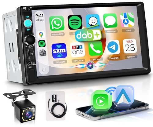 Rimoody DAB+/DAB Autoradio 2 Din mit Wireless Carplay Android Auto Bluetooth 5.2, 7 Zoll Touchscreen Autoradio Double Din mit Mirror Link FM Radio DAB Adapter/EQ/USB Lenkradsteuerung Rückfahrkamera