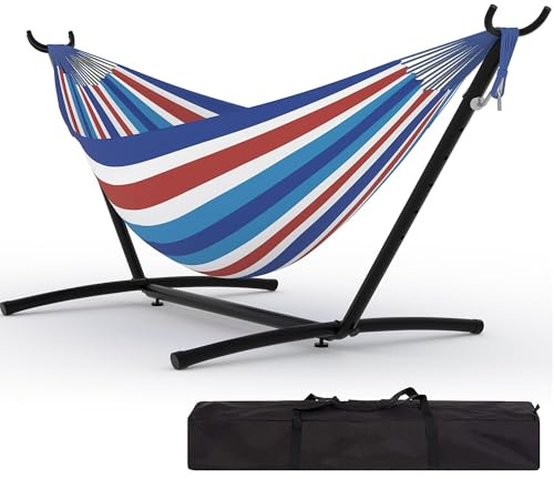 Hamac Double avec Support en Acier Robuste, 2 Personnes, Charge Max. 204 kg, Pliable Et Portable, pour Jardin, Terrasse Et Extérieur, Sac De Transport Inclus
