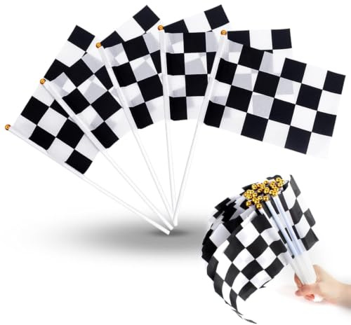 100 Stück Karierte Flagge,Mini Schwarz-Weiß Racing Handheld Flagge mit Stab,für Motorrad Auto Deko Rennsport-Motto, Motorsport Party, Geburtstagsfeier,Wohnkultur