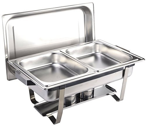 Ol-Gastro-Bedarf APS Chafing Dish -Büfett- ! 59 x 35,5 cm, Höhe 34 cm 2X GN-Behälter 1/2, 3,5 Liter Edelstahl 2 Brennpastenbehälter eingehängter Deckel