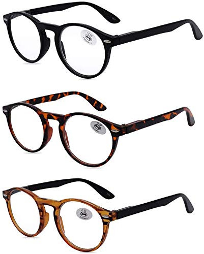 AMILLET 3er-Pack Lesebrille für Männer und Frauen,Retro Runde Federscharniere Rahmenleser,Blaulichtblockierende Brille zum Lesen +2.5