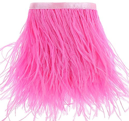 Straußenfedern Borte Fransen mit Satinband - zum Nähen von Kleidern Basteln Kostüme Dekoration, 186cm (Rosa)
