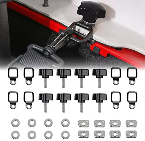 8-teiliges Set schwarze Hardtop-Rändelschraube + Mutter + Unterlegscheibe + Spann-D-Ringe für 1995–2016 Wrangler JK YJ TJ JKU Sports/Sahara/Freedom/Rubicon X