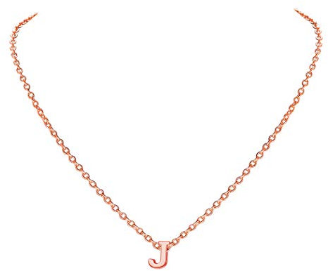 Suplight Rose Gold Plated Initial Letter Necklace J, Dainty Small Delicate Hypoallergnic Monogram Alphabet Choker Necklace for Women Teen Girls