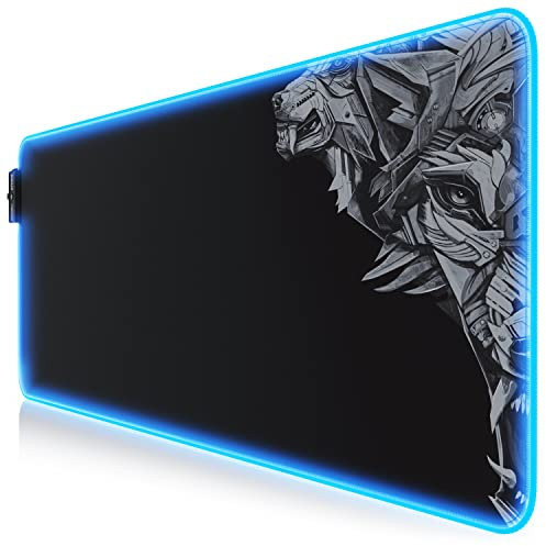 TITANWOLF RGB Tapis de Souris Gaming XXL, LED Lumineuse Tapis de Souris Multicolore 11 Modes 800 x 300mm, Surface antiderapant pour Les Joueurs de l’Ordinateur PC et du Mac, Noir