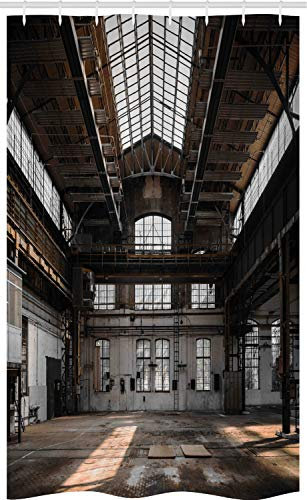 ABAKUHAUS industriell Schmaler Duschvorhang, Alter Hangar, Badezimmer Deko Set aus Stoff mit Haken, 120 x 180 cm, Braun Weiß Grau